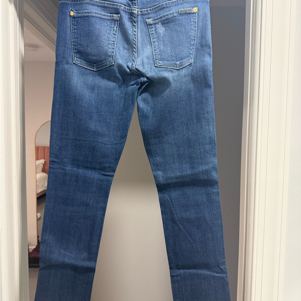 Vintage 7 For All Mankind Distressed Indigo Straight Jeans - Picture 2 of 4